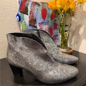 Ara Gray/Blue Metallic Snake Print Ankle Boots